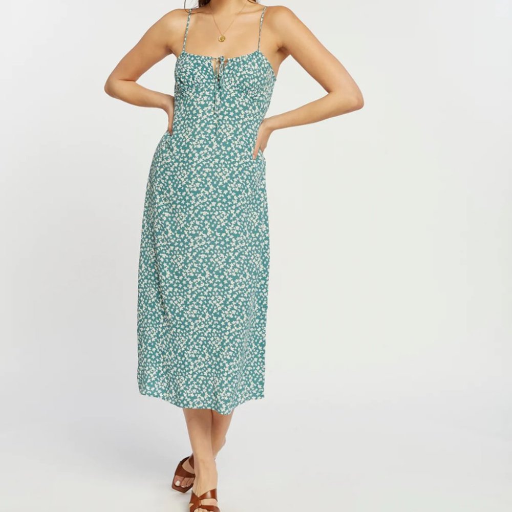 FLORAL TANK MIDI TIE FRONT DRESS